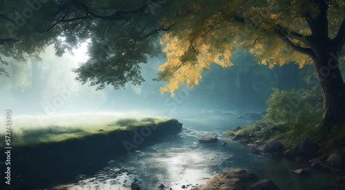 Tranquil river and forest scenery [AI Generated]