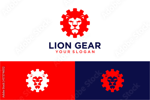 lion logo design with gear