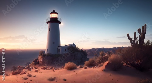 Post-apocalyptic desert lighthouse [AI Generated] © Jefferson