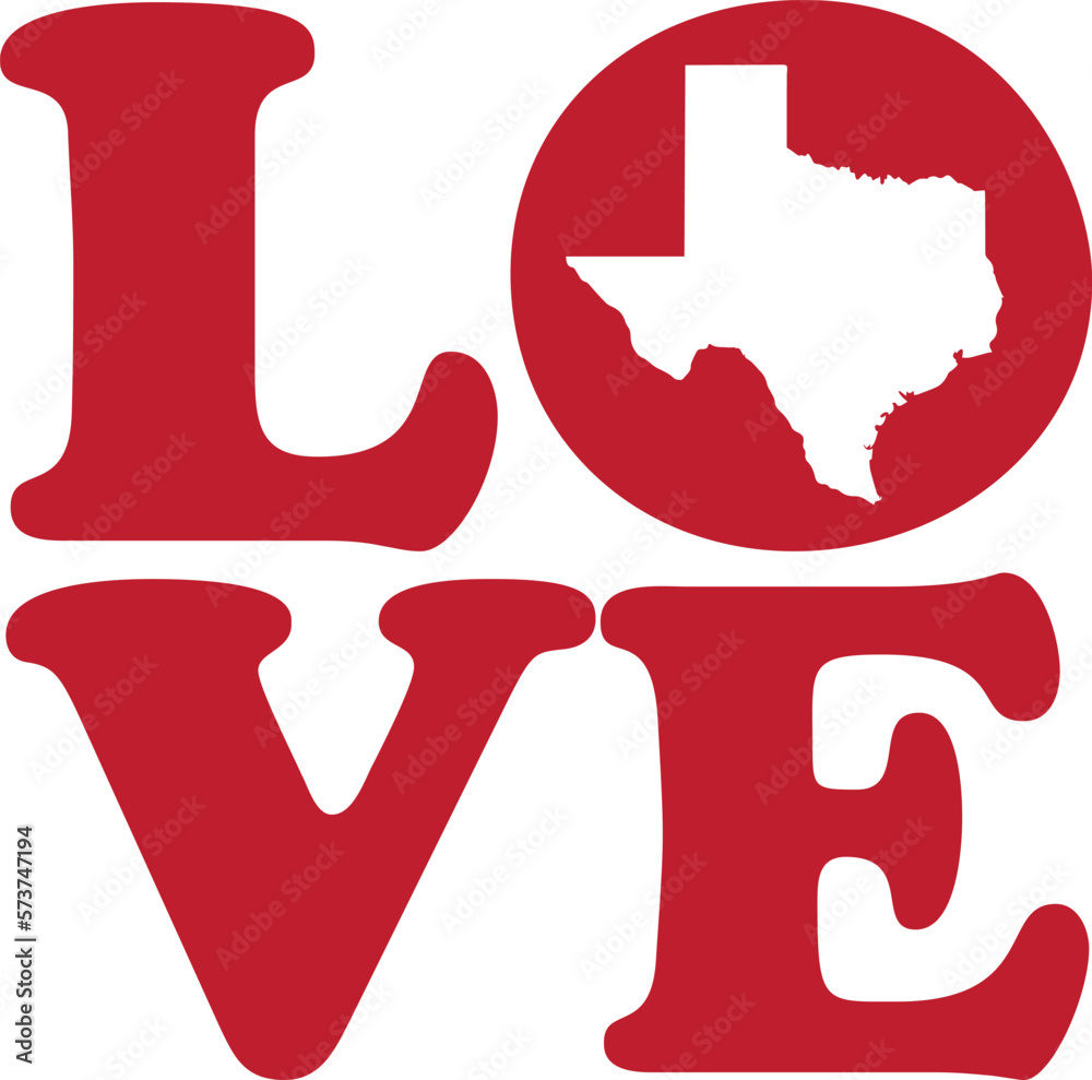 LOVE Texas Red Outline Vector Graphic Illustration Isolated LOVE Texas Red Outline Vector Graphic Illustration Isolated