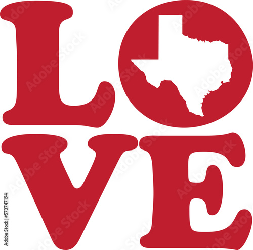 LOVE Texas Red Outline Vector Graphic Illustration Isolated