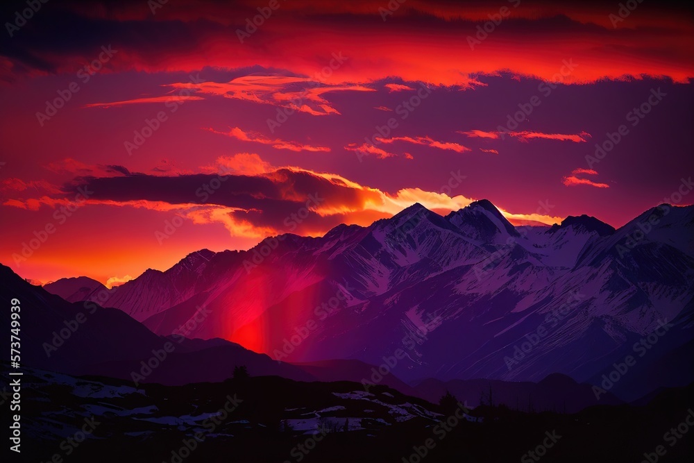 Radiant Sunset Over a Majestic Mountain Range 3. Generative AI
