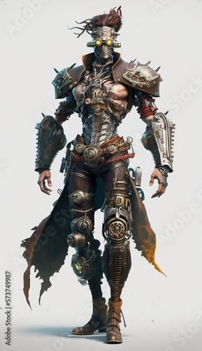 Mechanical Steampunk Cyborg Warrior - Futuristic and Powerful Full Body Illustration