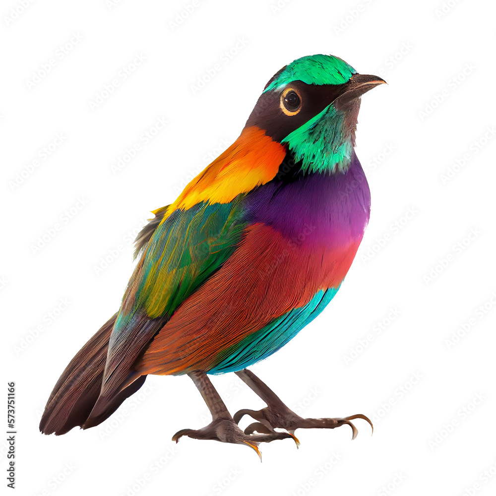 Beautiful colorful bird. Isolated on white background.