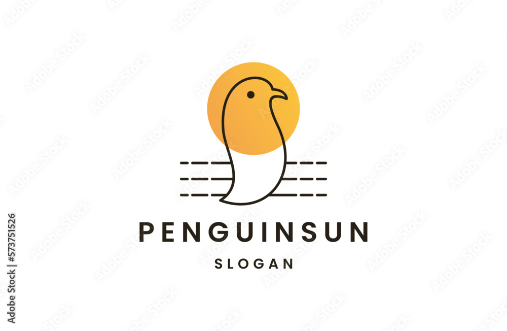 Sun Sunset Sunrise Penguin Bird line art on white Background Logo Sun Sunset Sunrise Penguin Bird line art on white Background Logo