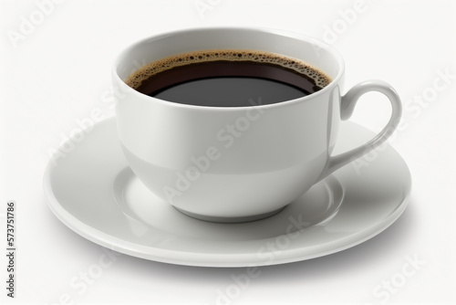 Cup of coffee on a white background. Black morning coffee on a white table, closeup. Generative ai