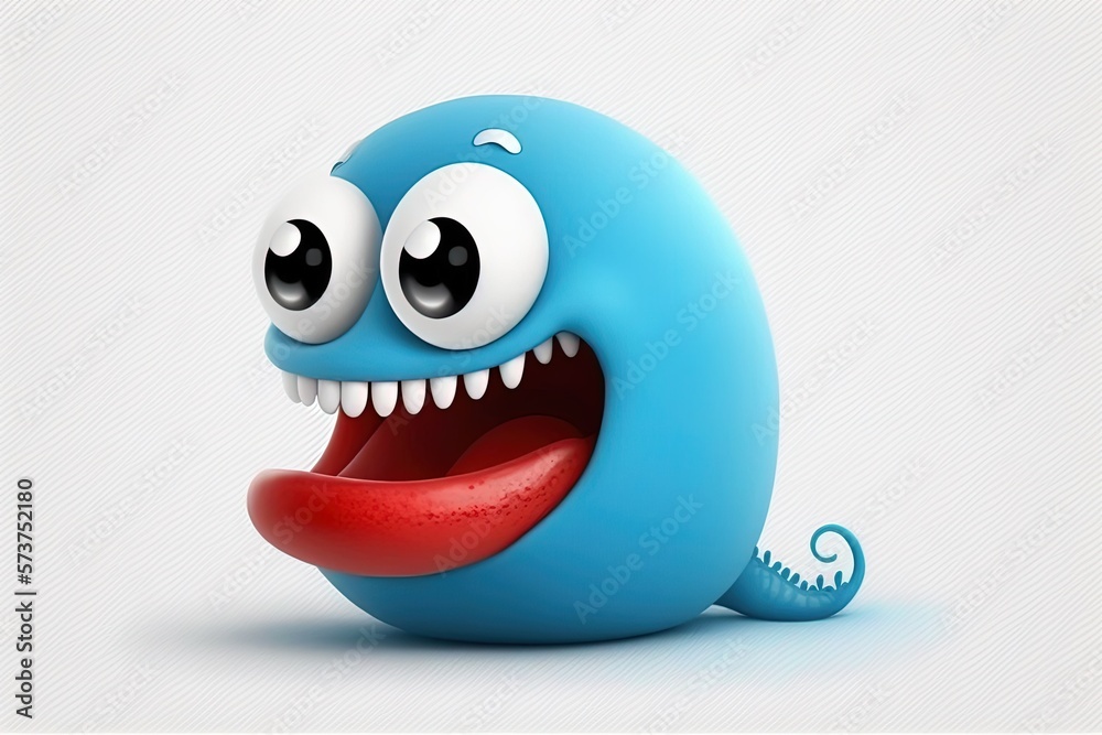 Obraz premium On a white background, a blue worm is shown in profile, grinning. Generative AI