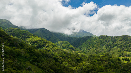 Aerial view of tropical landscape with mountains and jungle in Philippines. Negros island.