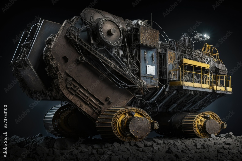 Coal mining harvester at a depth of around 700 meters deep. Generative AI