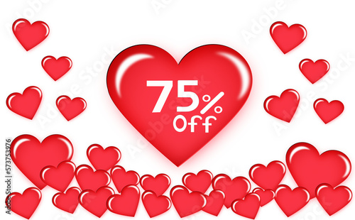 75% discount on floating heart. Number seventy five white