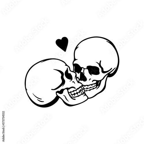 vector illustration of two skulls kissing