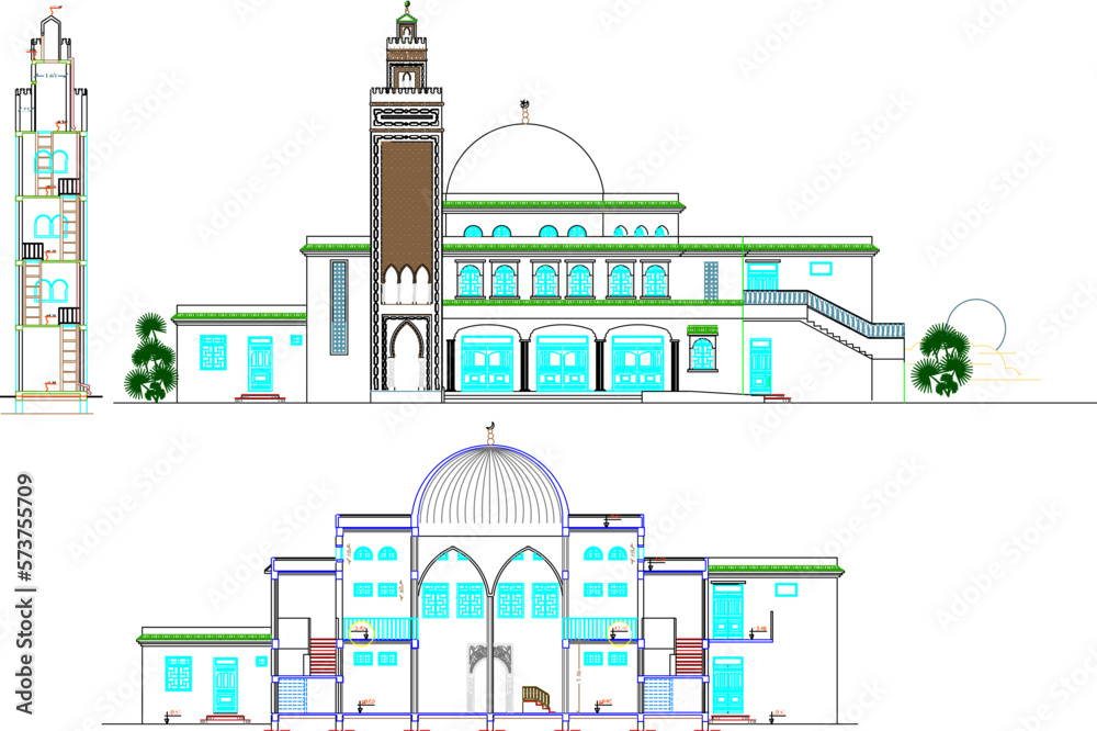Vector illustration sketch of view and cut of a mosque where muslim pray