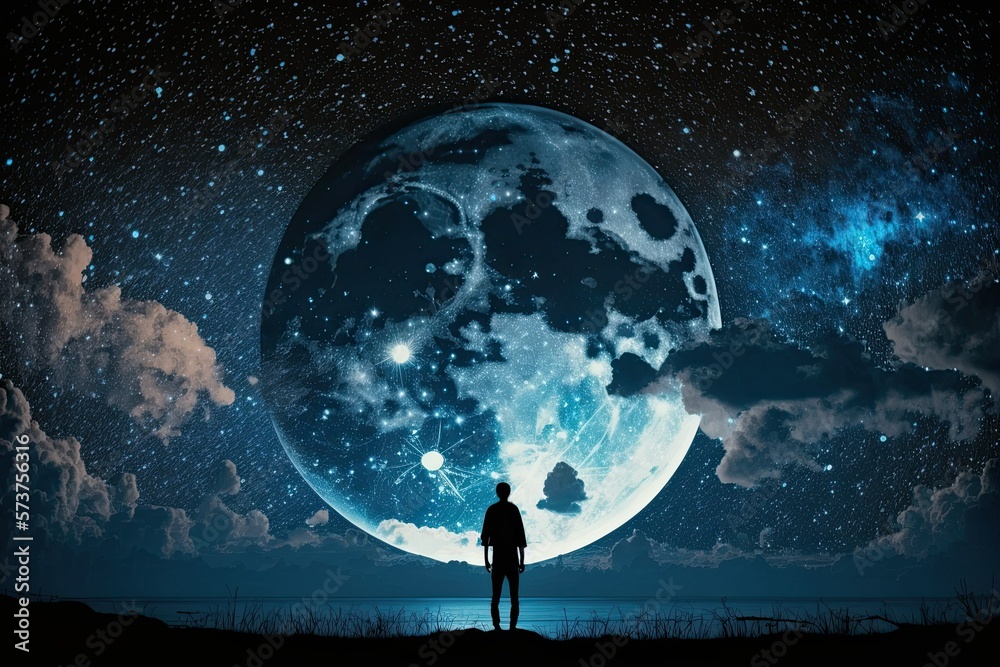 A full moon is depicted against a starry sky. Generative AI A full moon is depicted against a starry sky. Generative AI