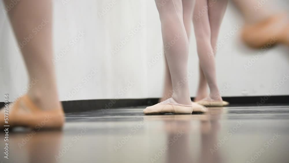 Ballet dance class feet close up. Ballet dance class feet close up.