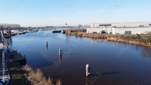Industrial area near Dinteloord in the Netherlands. A place on the water where transport of water sports items with a port nearby.