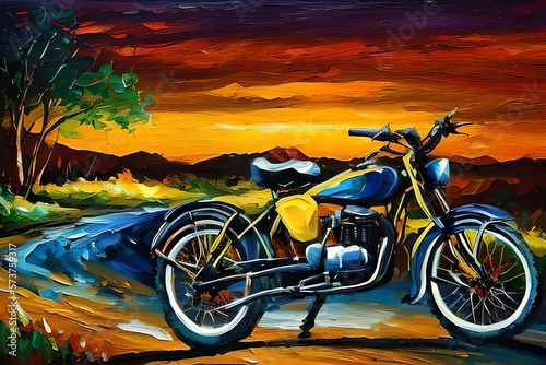 oil painting vintage trail bike illustration