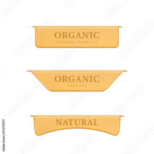 Set of Organic and Natural banner. Organic label wood texture. Badge for natural product e-commerce website.