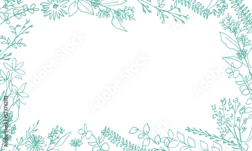 手描きの植物ベクターイラスト。植物線画イラストフレーム。春のナチュラル植物挿絵。Hand drawn plant vector illustration. Plant line drawing illustration frame. Spring natural plant illustration.