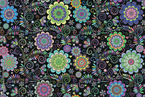 Vector colorful motley seamless pattern with vintage flowers