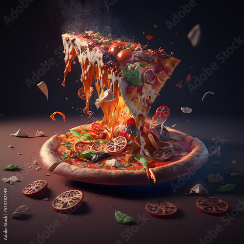 A Pizza Lover's Dream Hyper-Detailed Cinematic Pizza with Falling Ingredients photo