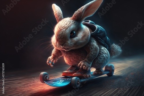 Daredevil Bunny Skateboarding Stunts Generative AI	 photo