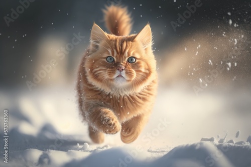 Feline's Snowy Frolic in Winter Wonderland Generative AI  © Lucija