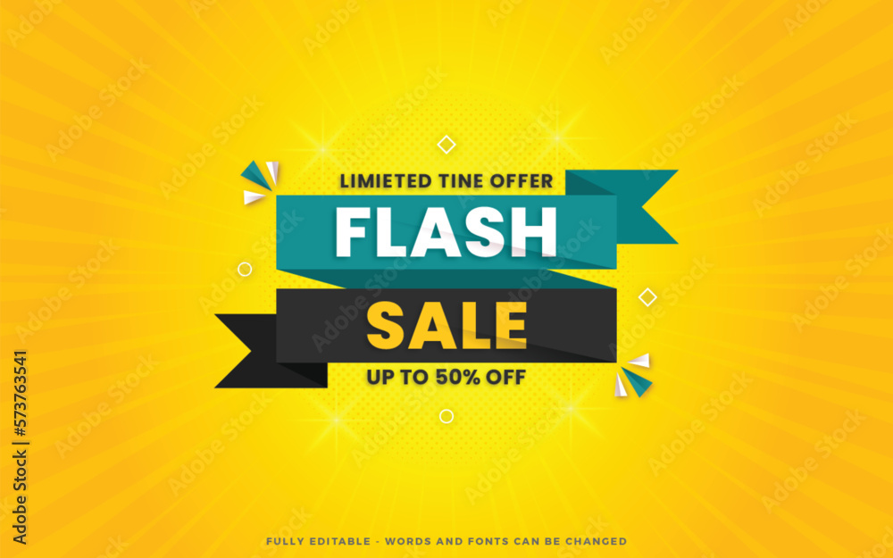Flash sale discount banner design template with 3d editable text effect