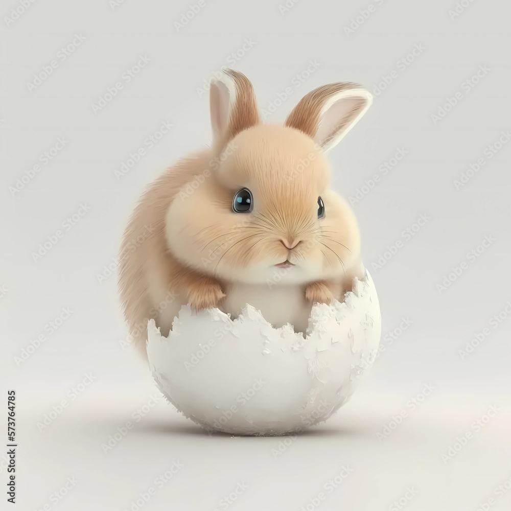 white rabbit in easter eggs, hatching cute cartoon 3d rendering white rabbit in easter eggs, hatching cute cartoon 3d rendering