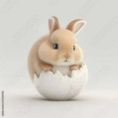 white rabbit in easter eggs, hatching cute cartoon 3d rendering © Levi