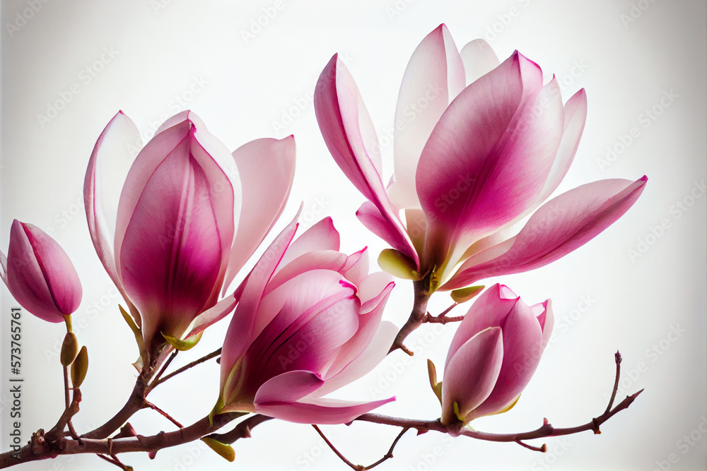 Spring magnolia flowers and twigs. Generative ai