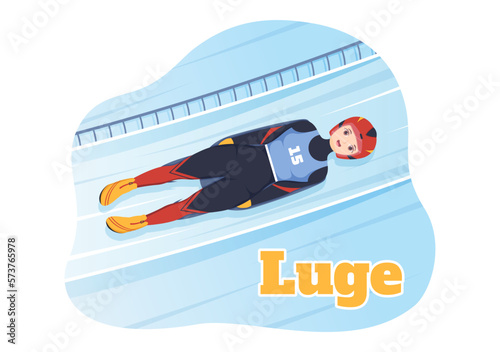 Luge Sled Race Athlete Winter Sport Illustration with Riding a Sledding, Ice and Bobsleigh in Flat Cartoon Hand Drawn for Landing Page Templates