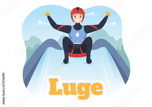 Luge Sled Race Athlete Winter Sport Illustration with Riding a Sledding, Ice and Bobsleigh in Flat Cartoon Hand Drawn for Landing Page Templates