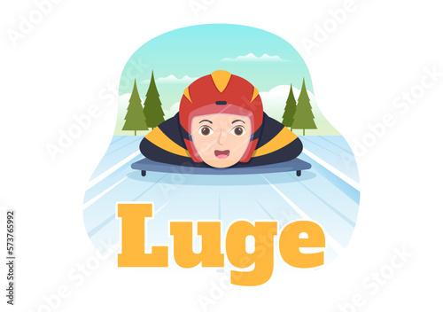 Luge Sled Race Athlete Winter Sport Illustration with Riding a Sledding, Ice and Bobsleigh in Flat Cartoon Hand Drawn for Landing Page Templates