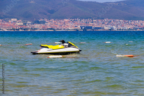 Empty watercraft on the Black sea of Sunny Beach, Bulgaria. Summer vacation concept
