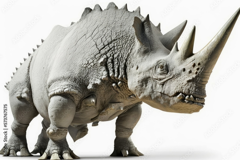 Obraz premium On a white background, a triceratops dinosaur. Generative AI