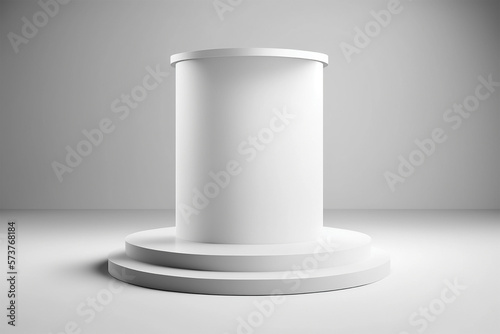 Empty Podium Or Pedestal Display On White Background With Cylinder Stand Concept. Blank Product Shelf Standing Backdrop. 3D Illustration Rendering