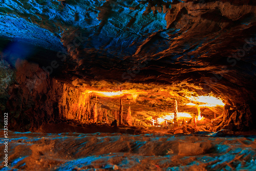 St. Beatus Caves with stalactites and stalagmites below Beatenberg near Interlaken in Bern canton in Switzerland photo
