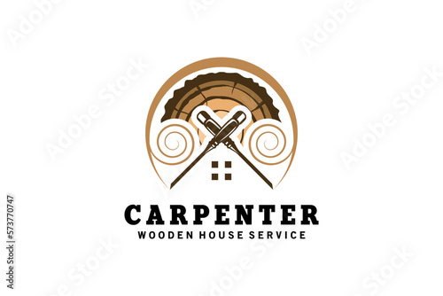 Wood chisel house logo design template for carpenter craftsman symbol