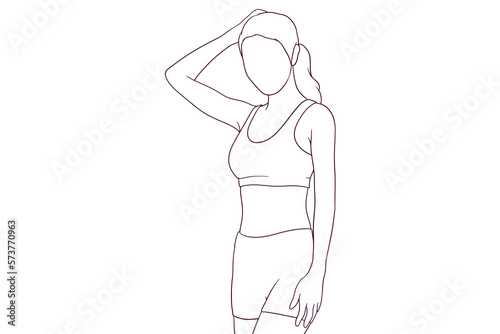 A fit woman strikes a pose in her workout clothes in a hand drawn vector illustration
