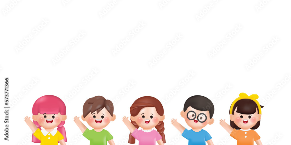 3D animation cartoon kid Back to school. children boy and girl hands up character. Vector illustration in 3d rendering style. 3D animation cartoon kid Back to school. children boy and girl hands up character. Vector illustration in 3d rendering style.
