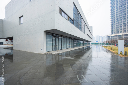 Grey minimalist architecture on rainy days