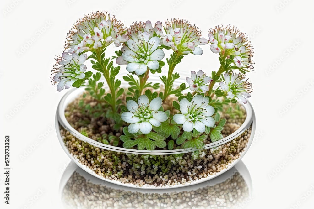 Saxifraga arendsii flower seeds germinate in a container. Generative AI