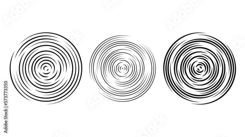 Concentric circle segments set. Rippled round patten background. Water or sound wave rings collection. Epicentre, target, radar icon concept. Radial signal or vibration elements. Vector