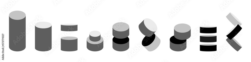 Cylinders and semicircular figures set for design. Modern abstract geometric shapes vector isolated on white background. Cylinders and semicircular figures set for design. Modern abstract geometric shapes vector isolated on white background.
