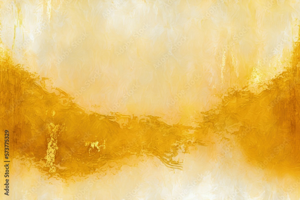 Background is a horizontal smear of brushstroke stains and blots in a gold (golden) hue. Texture of an Abstract Painting. Generative AI