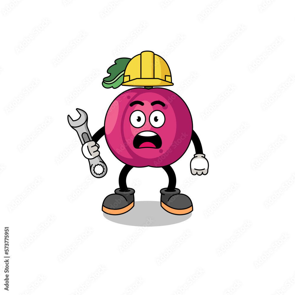 Character Illustration of plum fruit with 404 error