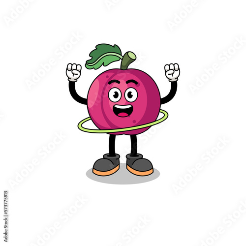 Character Illustration of plum fruit playing hula hoop