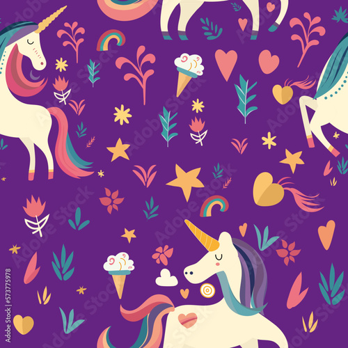 Ilustraci  n vectorial  patr  n de repetici  n con unicornios de fantas  a y elementos decorativos para dise  o  impresi  n  fondo  adorno  papel tapiz