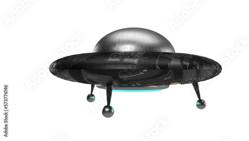 3D Realistic Metal and silver vintage UFO isolated on white background