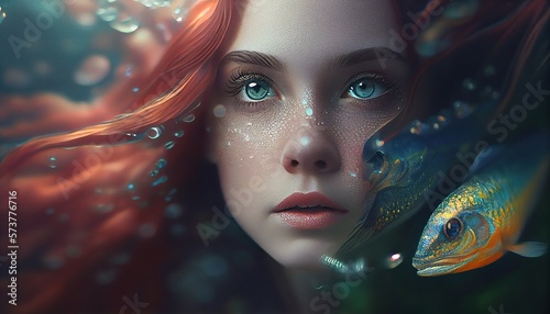 Stunning photorealistic portrait of mermaid underwater. Creative ai generated illustration
